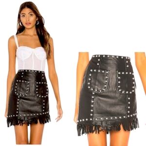 NWT NBD Black Leather Studd Mini Skirt Sz S